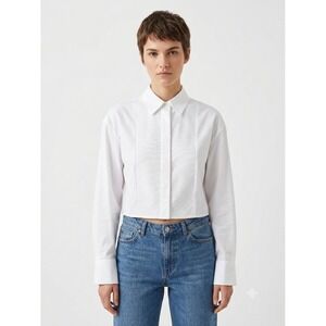 Madewell Top Womens XXS White Cotton Poplin Straight Hem Tuxedo Bib Shirt NY343